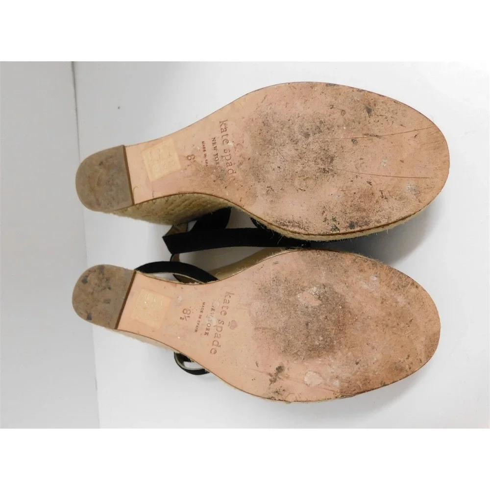 Kate Spade Britt Black‎ Nubuck Rosette Espadrille Wedge Heels 8.5 M